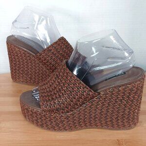 Nine West Womens Sz 8.5 M Everie Woven High Platform Wedge Sandals
